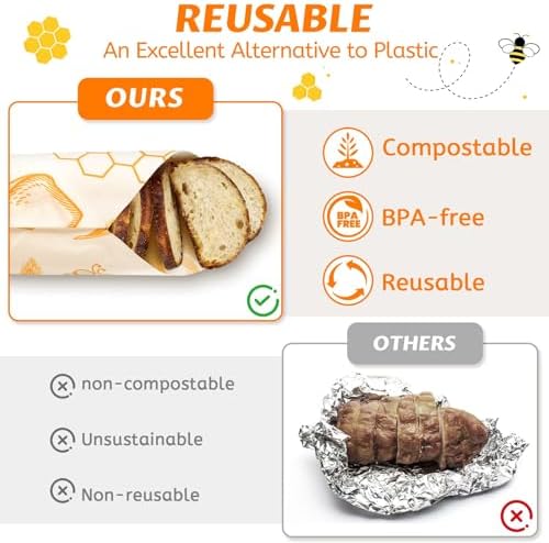 9 Pack Beeswax Wraps for Food – Reusable Beeswax Bread Bag & Sandwich Wrap - Image 5