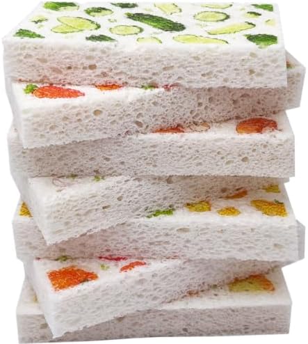 Large Cellulose Sponges, Kitchen Sponge for Dish, Thick Heavy Duty Scrub Pads, Non-Scratch Scrubber for Household/Cookware/Bathroom/Office/Boat 5.5" x 3" x 1" (7 Pack), Vegetable by Mainlyrunmakeupsuppliers