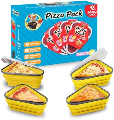 PIZZA PACK The Perfect Reusable Pizza Storage Container with 5 Microwavable Serving Trays - BPA-Free Adjustable Pizza Slice Container to Organize & Save Space, 4 Pack, Yellow by PizzaPack%E2%84%A2