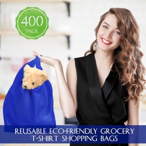 Windyun Large Grocery T-shirt Bags Bulk Reusable Non Woven Shopping Bag Foldable Gift Tote with Handle, 20.5x11x5.5 Inch - Image 5