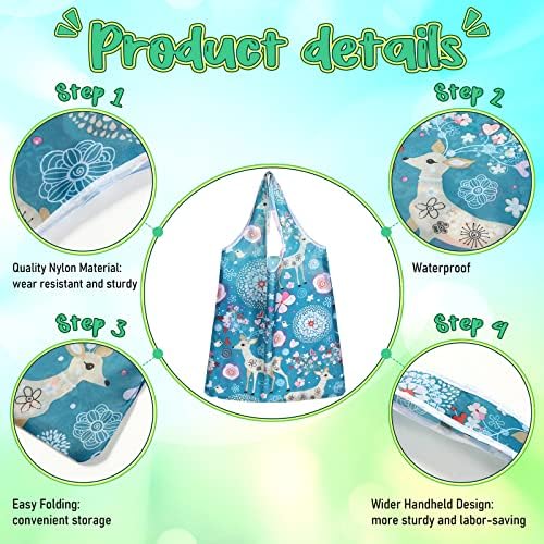 Shappy 34 Pcs Reusable Floral Grocery Bags Foldable Nylon Tote Bags Washable Shopping Bags Extra Large Cute Flower Reusable Bags with Attached Pouch for Women Grocery Shopping Supplies - Image 5