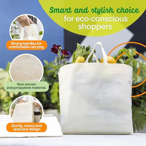 Simply Cool 50 Pack Reusable Grocery Bags, Medium Tote Bags Bulk, Cream - Image 5