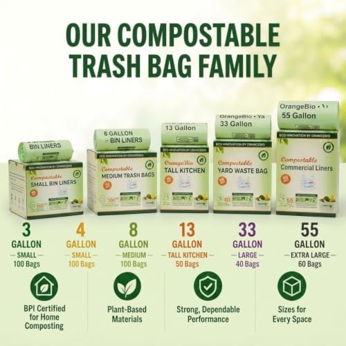OrangeBio 4 Gallon Compostable Trash Bags, 100 Count, BPI Home Certified - Image 6