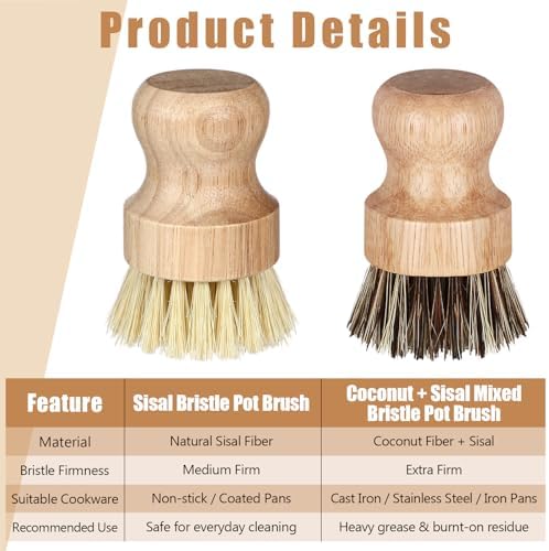Nuenen 6 Packs Bamboo Dish Scrub Brush, Sisal and Coconut Palm - Image 4