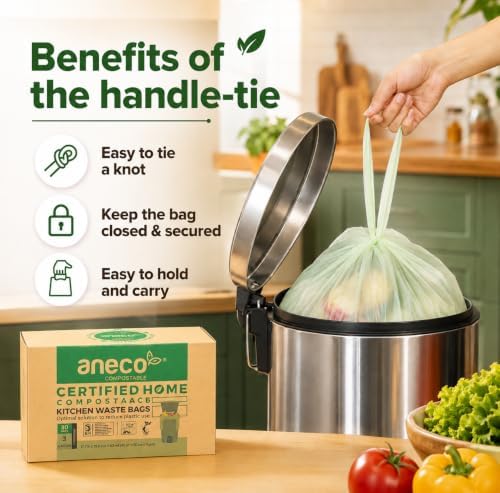 ANECO 8 Gallon Compostable Kitchen Food Waste Bags, 30 Count - Image 3