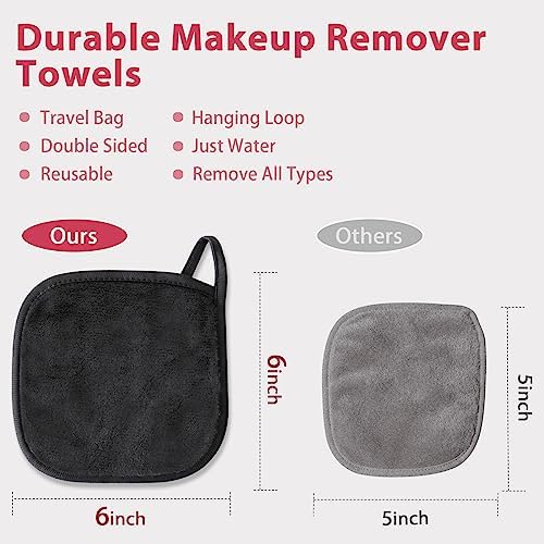 Makeup Remover Cloth, 6" x 6" Makeup Remover Towels Reusable Face Cloth for Washing Face, Makeup Remover Pads Microfiber Face Washcloth with Mesh Bag, 12 Pack, Grey - Image 6
