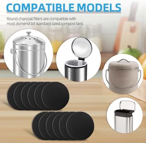 12 Pack Compost Filter for Countertop Bin, 6.7 Inch Charcoal Filters - Image 2