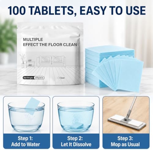 Multi Surface Floor Cleaning Tablets, 100 Piece Floor Cleaning Tablets Multi Surface Cleaner, Multiple Effect the Floors Clean, Concentrated Cleaner for Hardwood, Tile, Laminate and More (1 Pack) - Image 6
