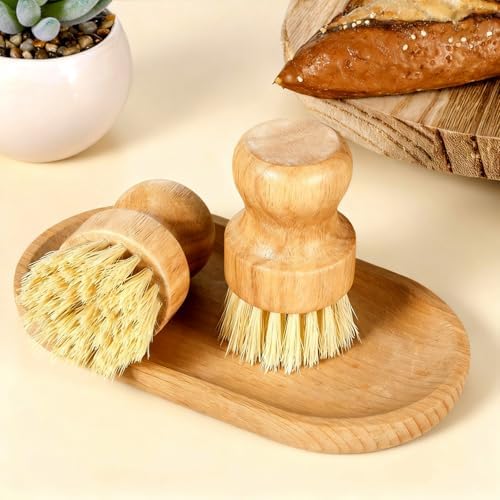 12 Packs Bamboo Dish Scrub Brush Wooden Washing Scrubbers with Sisal Bristles Kitchen Palm Pot Brush Round Mini Dish Brushes for Household Iron Pot Pan Sink Sink Vegetables Cleaning - Image 6