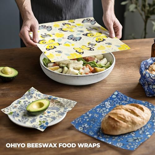 OHIYO Reusable Beeswax Wrap for Food, 9 Pack Organic Cotton Beeswax Papers (1XL + 3M + 5S), Bread Sandwich Wrapper, Suitable for Bowls, Cheese, Reusable Plastic-Free Food Storage Wrap - Image 5