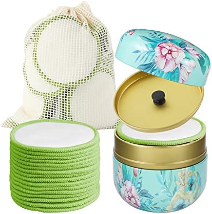 16 Pack Reusable Makeup Remover Pads - 100% Organic Cotton Rounds Washable & Eco-Friendly with Laundry Bag & Sturdy Storage Box for All Skin Types, Adults & Kids by ALKRITA