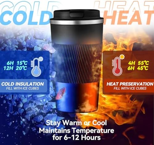 17OZ Travel Coffee Mug Insulated Coffee Cup with Spill Leak Proof Lid, Portable Stainless Steel Tumbler Reusable Hot and Cold Water Mug for Car, Daily, Camping- Black - Image 6