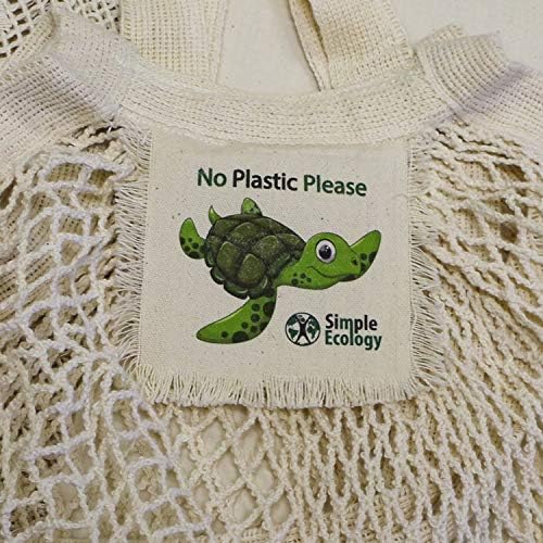 “No Plastic Please” Simple Ecology Organic Cotton Reusable Sea Turtle Gift & Starter Set (string produce saver bags, food storage, bulk bin, with tare weight tag and drawstring, waste free) - Image 3
