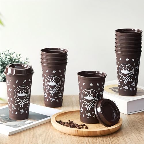 12 Sets Reusable Coffee Cups with Lids, 16oz, Brown - Image 4