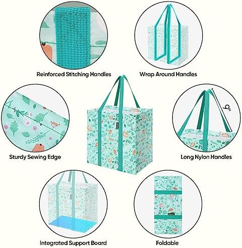 BALEINE 2 PK Grocery Bags Reusable Shopping Bags with Reinforced Bottom, Heavy Duty Foldable Tote Bags (Spring Stroll) - Image 3