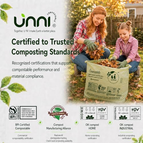 UNNI 30-33 Gallon Compostable Bags, 40 Count, 124 L, Extra Thick 1.1 Mil - Image 7