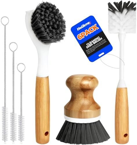 Holikme 6 Pack Dish Brush with Bottle Brush Scrub Brush Straw,Gray by Holikme