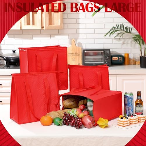 10 Pack 10 Pack Large Insulated Grocery Bag Zippered, Red - Image 6