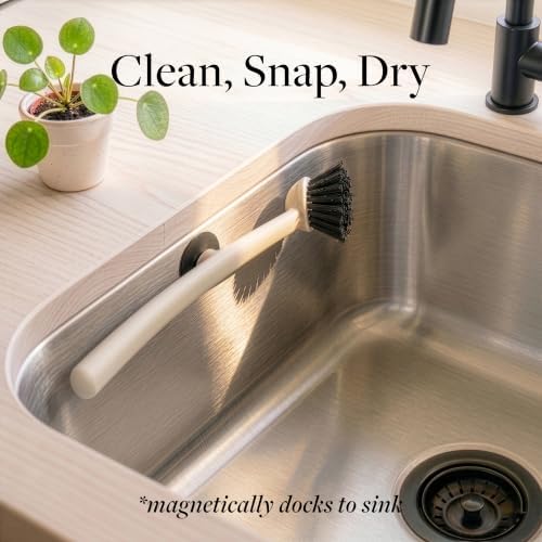 Earth & Mango Magnetic Dish Brush & Scraper, Snaps to Sink, Warm Sand Beige - Image 2