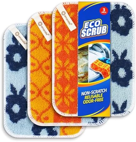 Amarelle GEN II Dish Washing Scrubbers (3-Pack), Made in Green Kitchen Scrubbers for Dishes, Non Scratch Pot & Pan Scrubber, Dual-Sided Heavy-Duty Scouring Pads, Reusable (Nordic Folk) by Amarelle