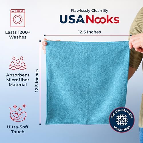 USANOOKS Microfiber Cleaning Cloth - Turq - 50Pcs (12.5x12.5 inch) High Performance - 1200 Washes, Ultra Absorbent Car Towel Traps Grime & Liquid for Streak-Free Mirror Shine - car Washing Cloth - Image 2