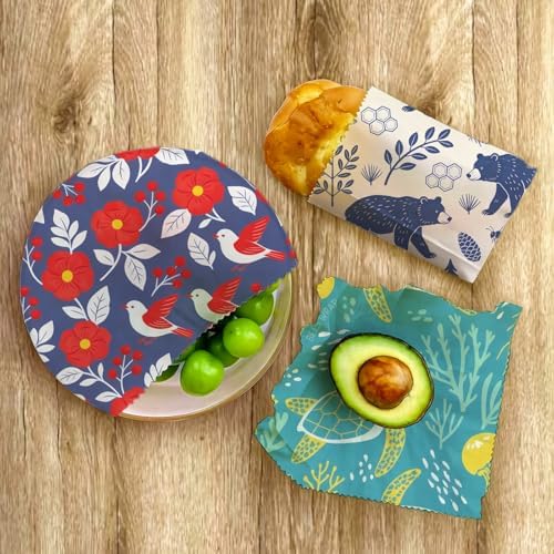 Reusable Beeswax Wrap, Birds Bears Turtles Wraps, 9 Pack Eco-Friendly Wraps For Food, Organic, Sustainable, Zero Waste, Plastic-Free Food Storage, 1XL, 3M, 5S - Image 7