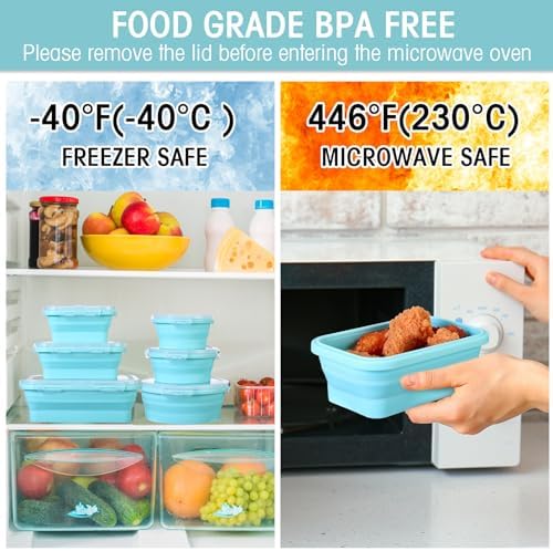 Yaomiao 16 Pack Collapsible Food Storage Container with Lid,Blue - Image 4