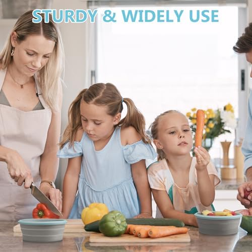 Suclain 4 Pcs Collapsible Bowls with Lids Silicone Camping Food Storage Container Expandable Folding Salad Lunch Box Travel Container for Hiking Camping - Image 5