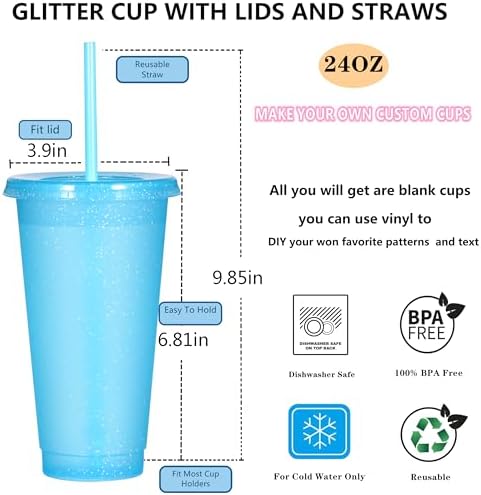Suertestarry Tumbler with Straw and Lid,Water Bottle Iced Coffee Travel Mug Cup,Reusable Plastic Cups,Perfect for Parties,Birthdays,24oz-10 Pack (Sparkling, 10 pack) - Image 2