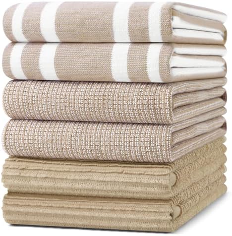 Homaxy Cotton 380 GSM Premium Kitchen Towels, 18"x 28", 6 Pack, Khaki by Homaxy
