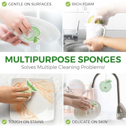 AIRNEX Compressed Cellulose Sponges - 12 Pack Fruit Shaped Natural Pop Up Dish Sponge for Kitchen - Compostable, Plant-Based, Non Scratch Cleaning Sponges Bulk for Dishes & Household Cleaning - Image 6