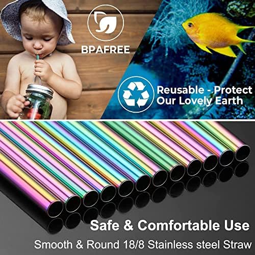 Vinaco 4 Pcs Rainbow 0.4" Wide Bore Reusable Stainless Steel Smoothie Straw - Image 7