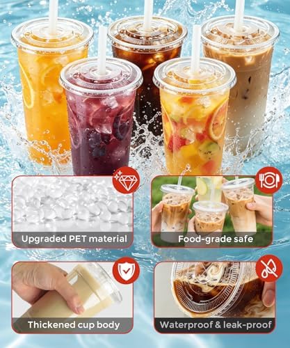 Ginkgo 32 oz Clear Plastic To Go Cups with Lids and Straws - Image 4