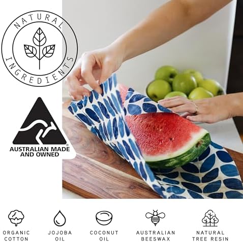 Honeybee Reusable Beeswax Wraps for Food | 5 Pack | Handmade in Australia | Eco Friendly, Organic, Biodegradable, Bee's Wrap for Bowl Covers and Food Storage | Reusable Cling Wrap - Image 3