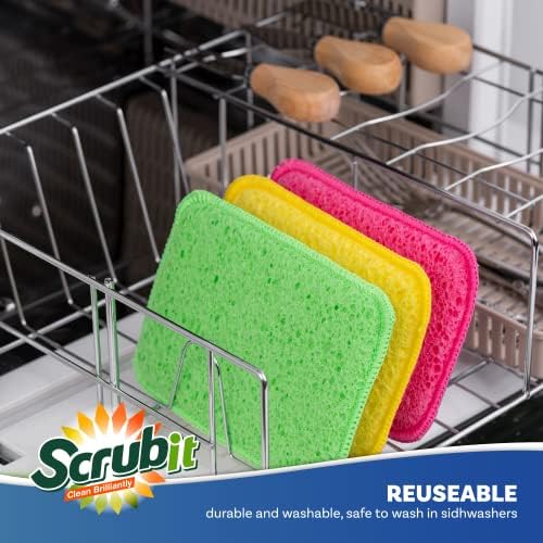 Scrub and Wipe Cleaning Pads [10 Pack] – SCRUBIT Dual Sided Scouring Pad and Sponge - Reusable Kitchen Scrubbing Sponges for Dishes, Pots, Pans Utensils & Non-Stick Cookware (Yellow) - Image 5