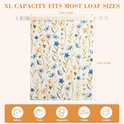 Bread Bags for Homemade Bread, Reusable Beeswax Bread Bag, 2 Pack Beeswax Bread Bags for Sourdough, Natural Cotton Beeswax Bags, Large Capacity - Image 2