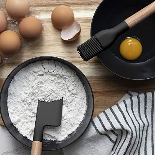 Country Kitchen Non Stick Silicone Utensil Set with Rounded Wood Handles for Cooking and Baking, 6 Piece Set, Black - Image 6