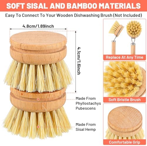 12 Pcs Bamboo Dish Brush Replacement Heads, Small Wooden Dish Brushes - Image 2