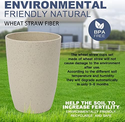Wrova Wheat Straw Cups 6 PCS Good Alternative to Plastic Reusable Cups 12 oz Unbreakable Drinking Cup Reusable Dishwasher Safe Water Plastic Glasses with 6 Colors - Image 7