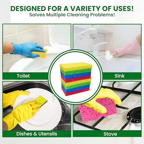 Cellulose Sponges – 24-Pack Multicolored Compressed Natural for Kitchen – Plant-Based, Biodegradable, Non-Scratch, Quick-Dry, Super-Absorbent for Dishes & Surfaces - Image 5