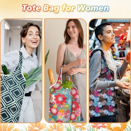 MIAHART Reusable Grocery Bags - Foldable, Cute Tote Bags - Waterproof Nylon - Image 2