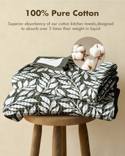 Miss Adola 370GSM Cotton Waffle Kitchen Towels, Leaf - Image 3