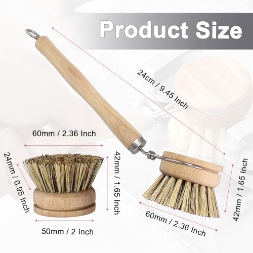 5 Pc Wood Dish Brush, 4 Palm Heads with 1 Handle - Image 2