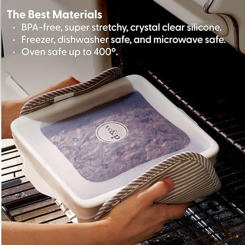 W&P Reusable Silicone Stretch Lid, Brownie (8 x 8) Set of 2, Dishwasher Safe, Freezer Safe, LFGB/Premium Silicone, Microwave Safe, Clear - Image 3
