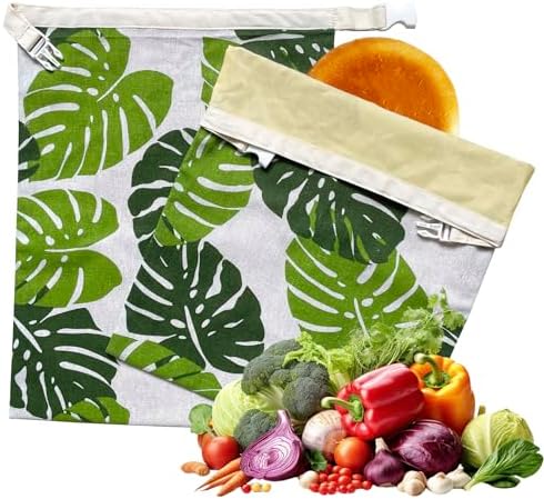 2 Pack Reusable Bread Bags for Homemade Bread - XL Cotton Beeswax Bags, Beeswax Sourdough Bag, Keep Your Loaf Fresh for Days - Easy to Clean Cotton Storage Bag by NEOHANA