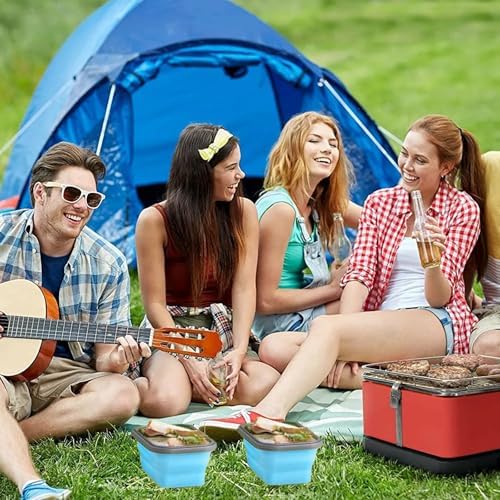 2 Pcs Collapsible Silicone Bowls with Lids, 500ml & 800ml Rectangular Foldable Food Storage Containers, Reusable Meal Prep Bowls, Microwave Freezer Safe, Ideal RV Camping Travel Accessories,Blue - Image 3