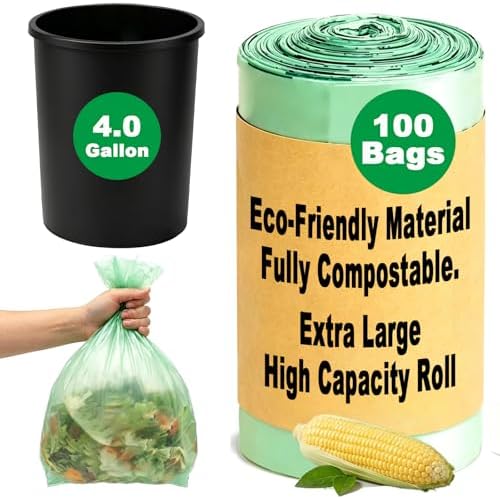 Compost Bags, Compostable Small Trash Bags for Kitchen Compostable Food Scrap Bags For Counter Top Compost Bin Small Kitchen Food Scrap Waste Bags for Compost (4G-100count) by Unknown