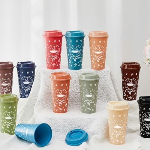 12 Sets Reusable Coffee Cups with Lids, 16oz, Morandi - Image 4