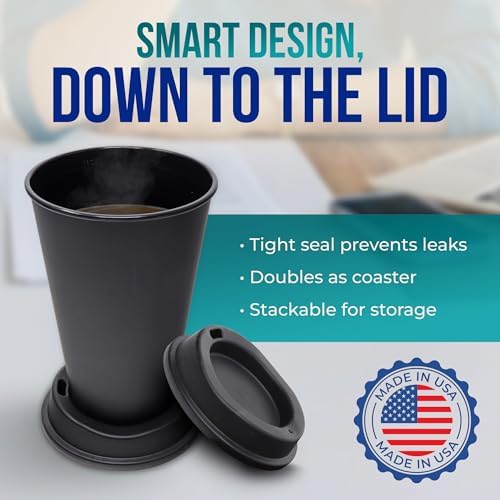 Rolling Sands USA Made 16 oz Reusable Coffee Cups with Lids 6 Pk, To Go Travel Cups, Hot or Cold Drinks, Dishwasher and Microwave Safe, Black - Image 5