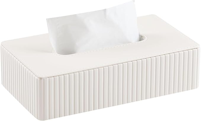 PU Leather Short Tissue Box Cover Rectangle, Small Tissue Box Holder with Magnetic Closure, Decorative Rectangular Tissue Holder for Bathroom Car Office (Ivory)